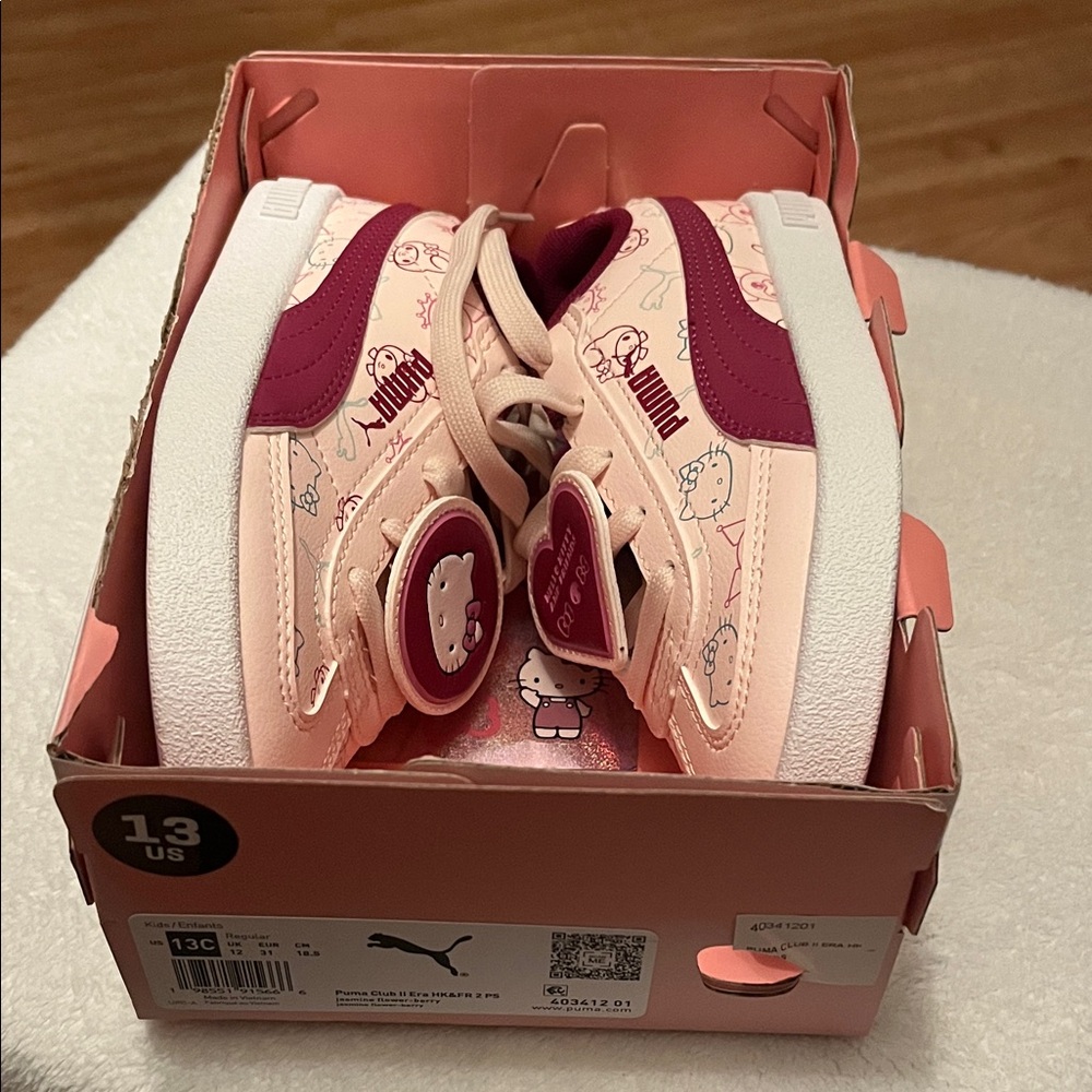 Puma Kids Pink and Dark Pink Hello Kitty Sneakers, Girls Size 12. NEW!!
